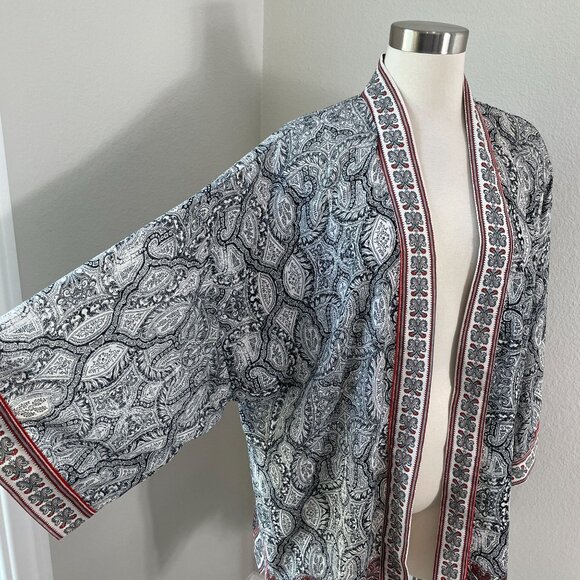 Max Studio Womens Plus 1X Open Front Paisley Kimono Cardigan Cover Up - Picture 2 of 12